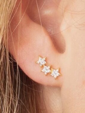 NATURAL LIFE Gold Star Trio Cubic Zirconia Ear Climbers